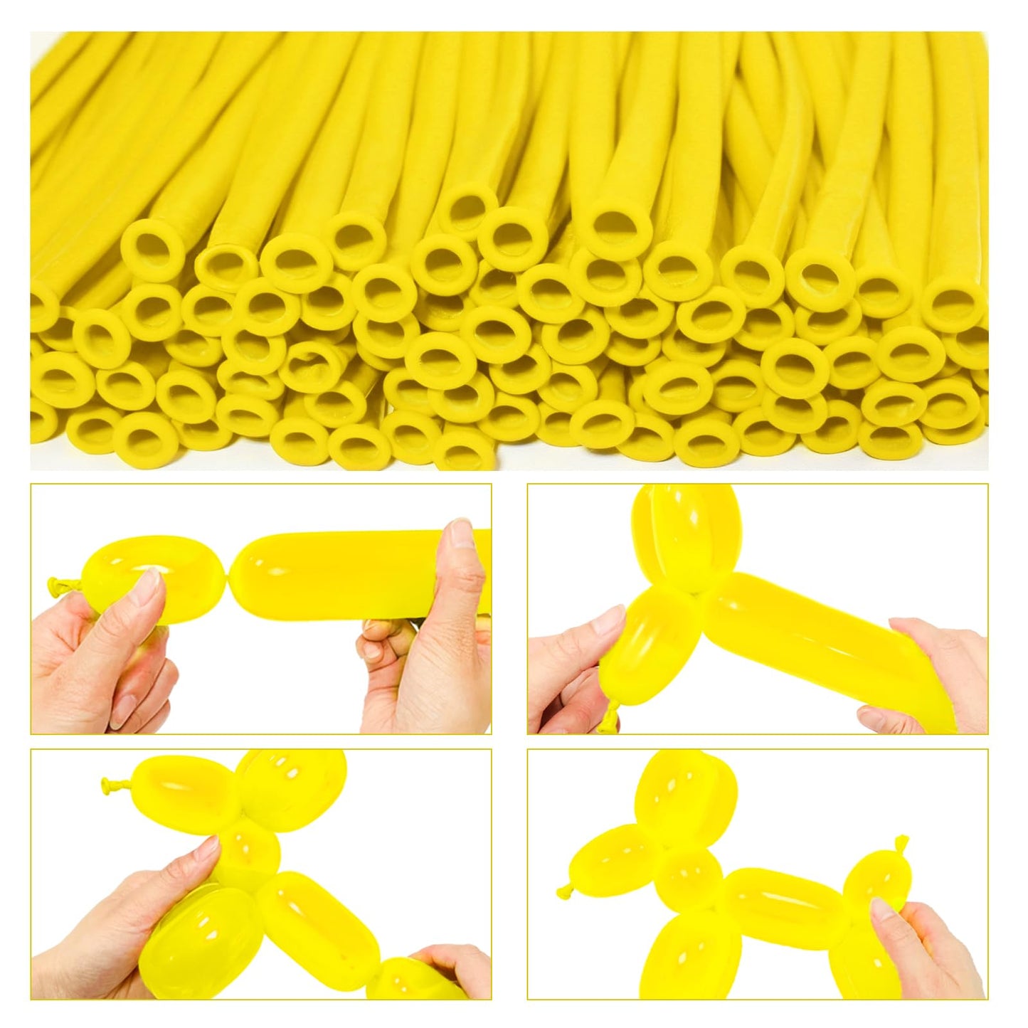 Lxzfcrg 260 Balloons Yellow Long Balloons For Balloon Animals, Thickening Long Skinny Latex Twisting Balloon For Balloon Garland