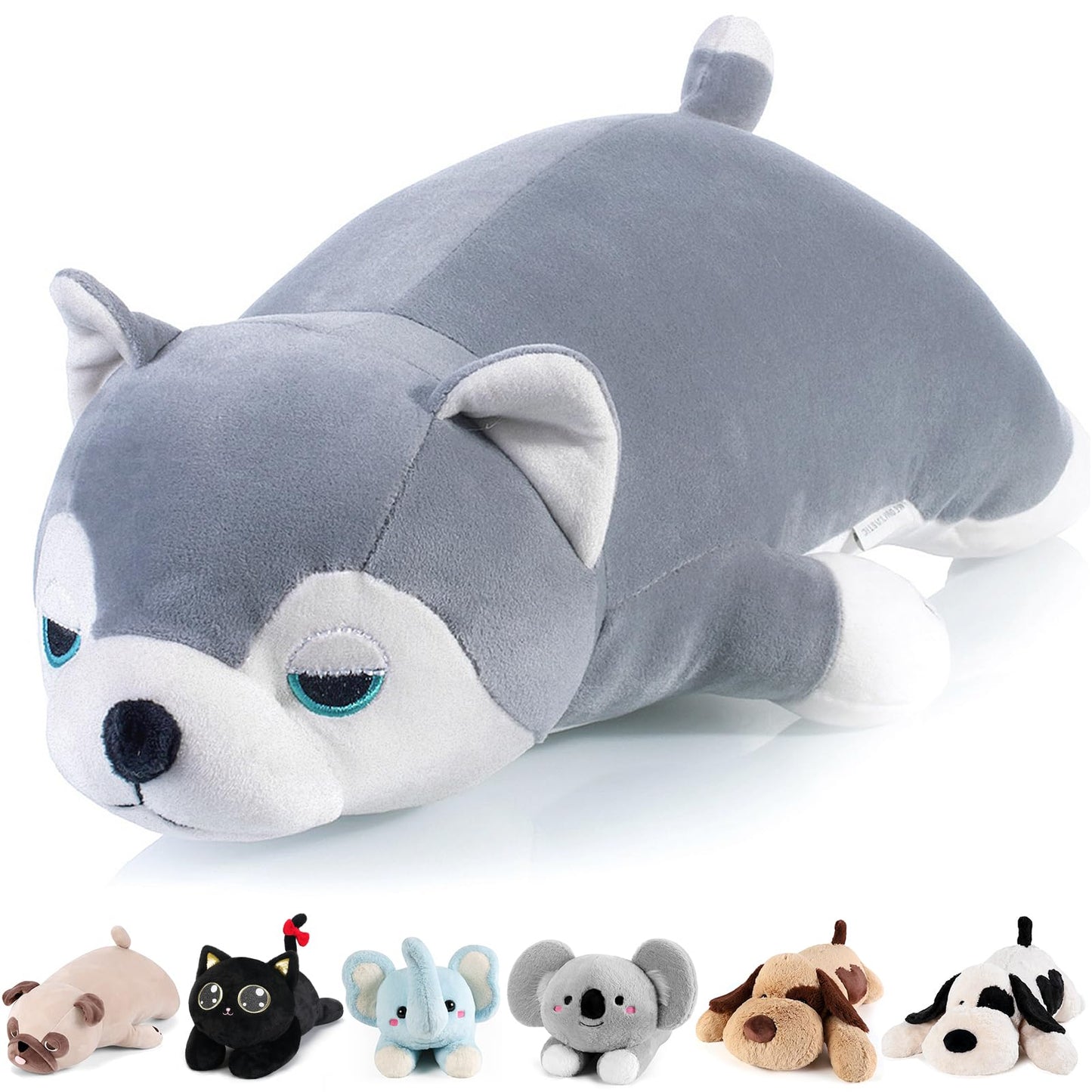 Meowtastic Cute Weighted Stuffed Animals - 21' 3.5 Lbs Weighted Husky Stuffed Animal Huskies Plush Pillow, Big Weighted Stuffed Dog Plush Toys Gifts For Kids & Adults (21' 3.5 Lbs, Grey Husky)