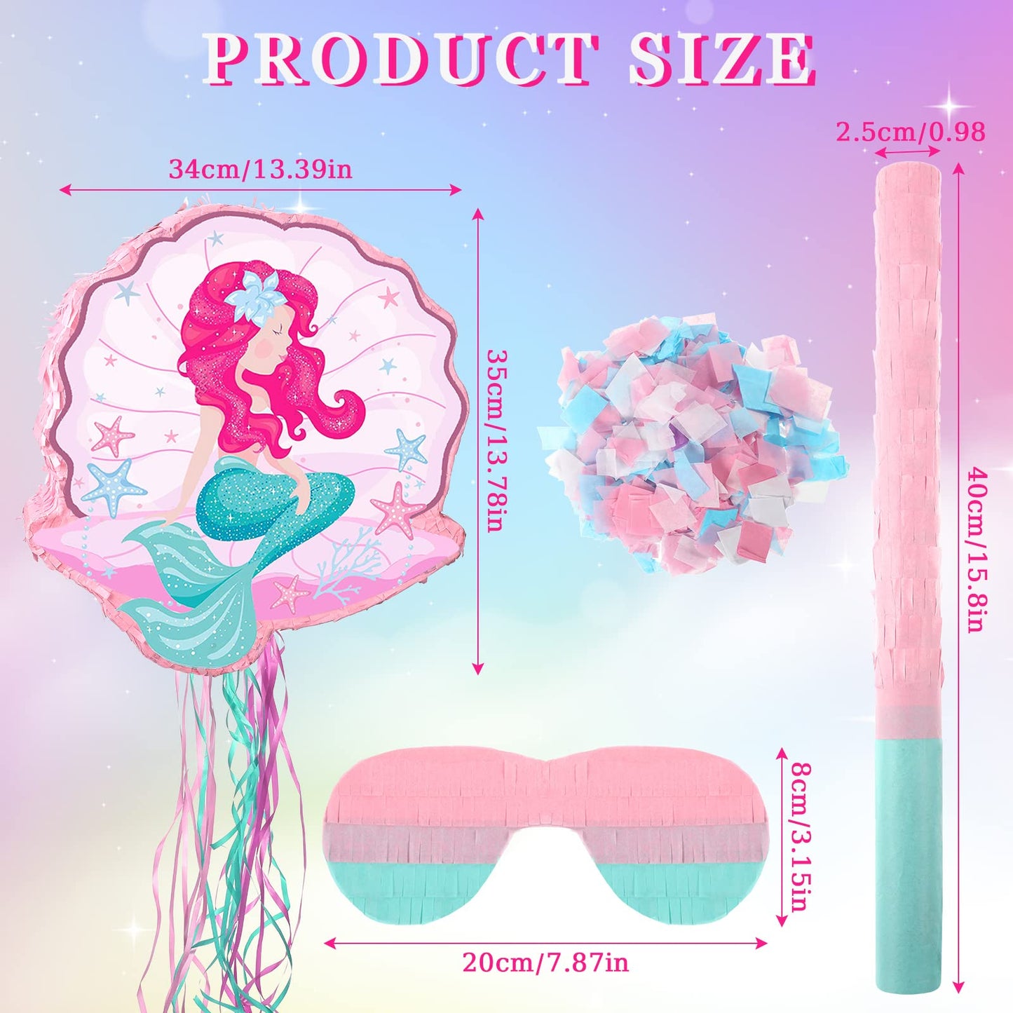 Ferraycle Mermaid Piata for Birthday Party Girl, Mermaid Party Supplies Piata with Blindfold, Bat and Confetti, Sea Ocean Theme