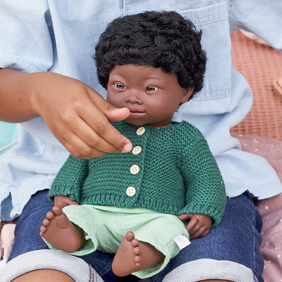 Miniland Baby Doll African Boy with Down Syndrome, 15" Vinyl, Black, Model SHORT 31175