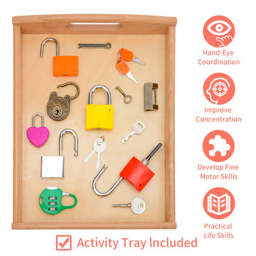 Mikneke Montessori Lock And Key Toy Set For Toddlers, Toy Keys Homeschool Preschool Learning Activities, Wooden Montessori Materials Learning & Education Toys For 3+ Year Old Kids