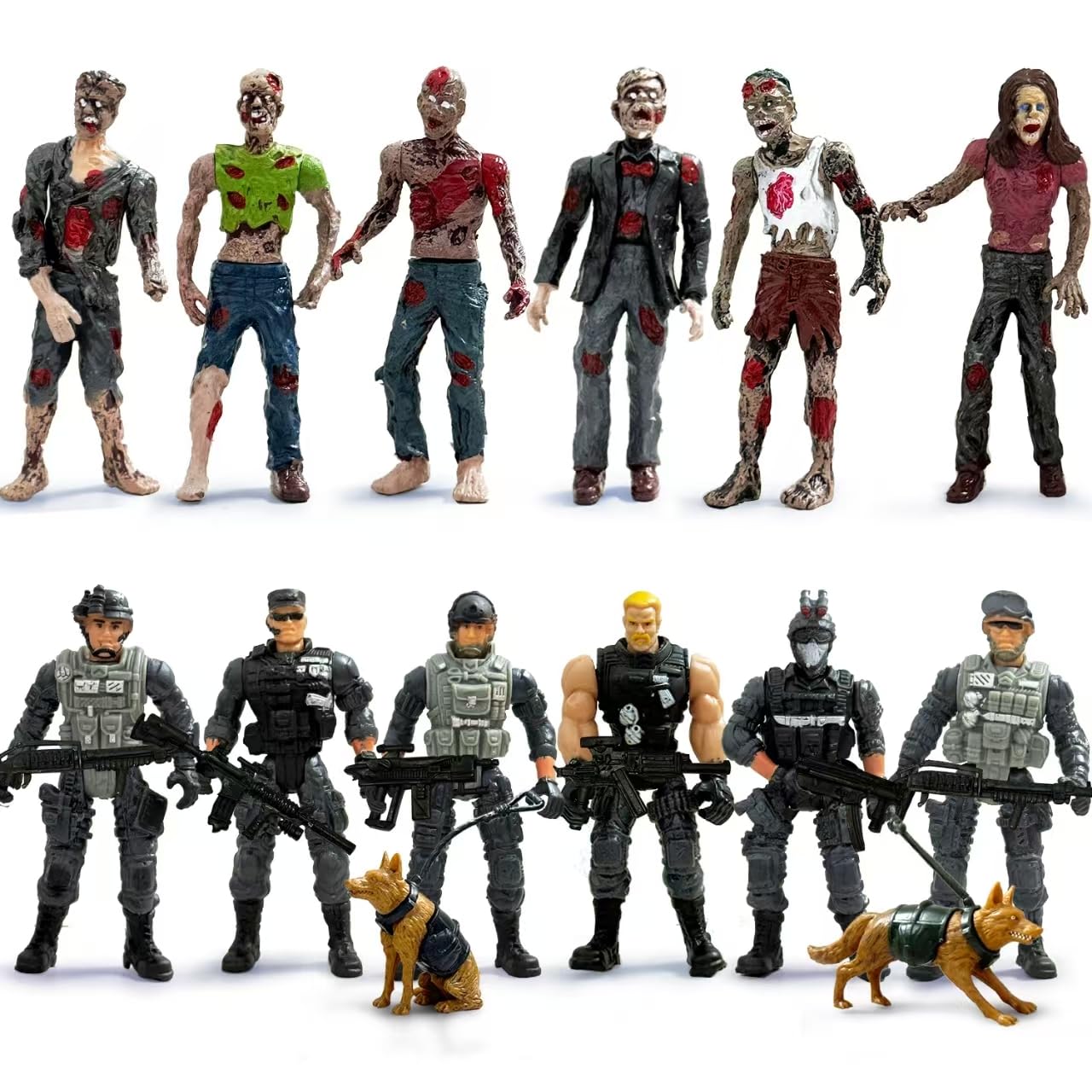 Baimiby 6 Army Men VS 6 Zombie Action Figures  Realistic Military Playset with  2 Dog Figures  Halloween for Boys 4-7 (14PCS)