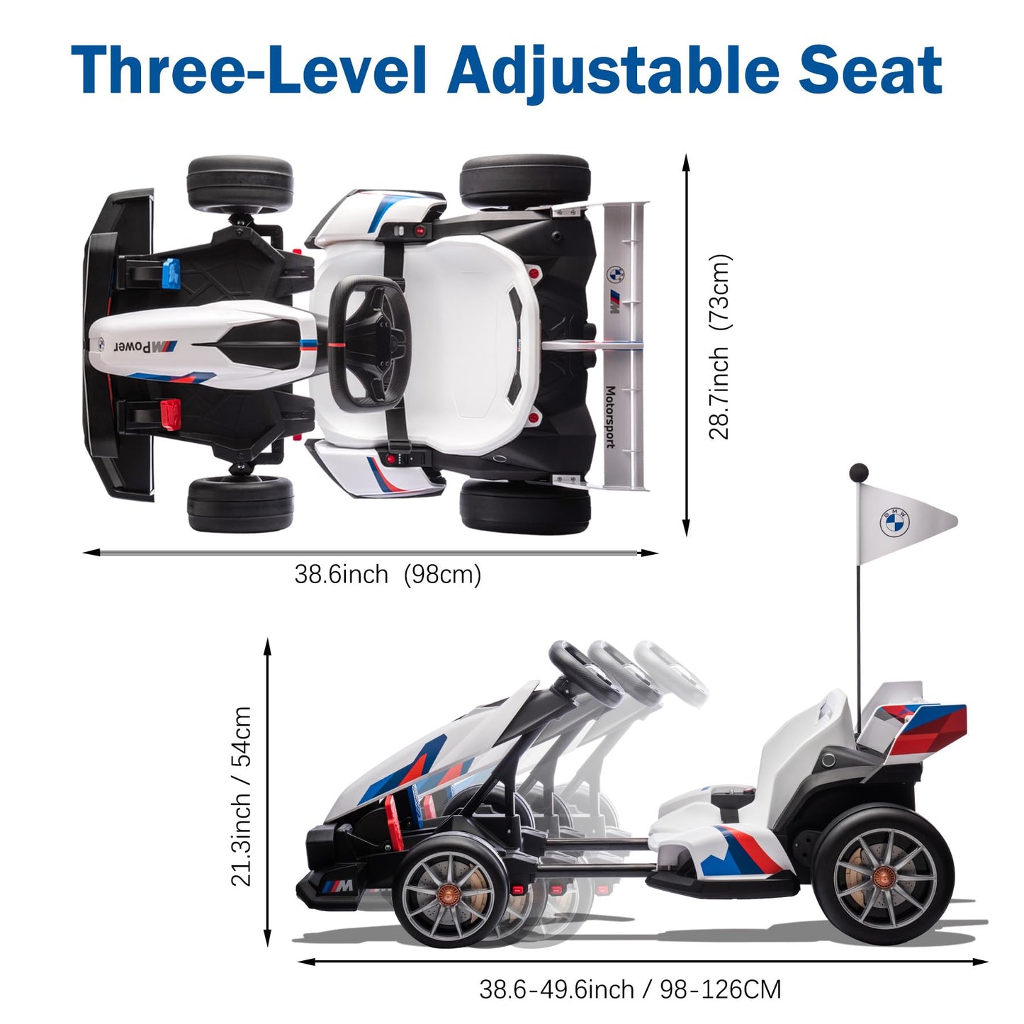 FORESEE 24V Licensed BMW Kids Electric Go Kart - Adjustable Seat, 7.5 MPH, Drifting, LED Lights, 132 lbs Capacity, for Ages 6+,