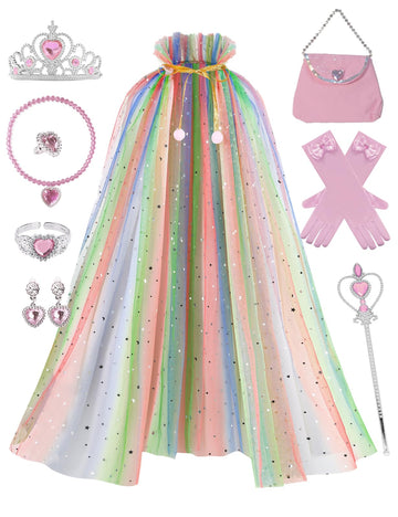 Sabbenia Princess Cape Set For Little Girl Dress Up,11Pcs Princess Cape Cosplay Christmas Halloween Birthday Gift 3-8Y (Rainbow)