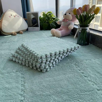 20Pcs Plush Puzzle Foam Floor Mat, 11.8X11.8In Soft Anti-Slip Puzzle Area Rug Playmat For Room,Green