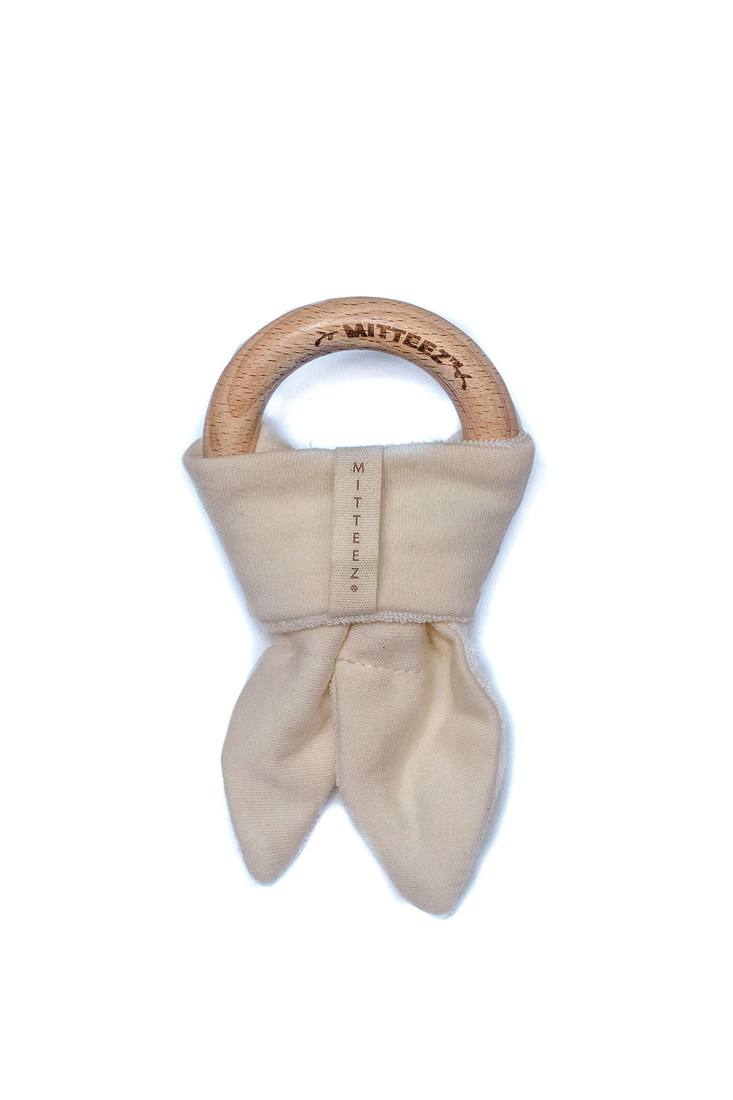 MITTEEZ Wood Baby Organic Wooden Teether - Natural, 1 Count, Model WTNT, Includes Absorbent Cloth