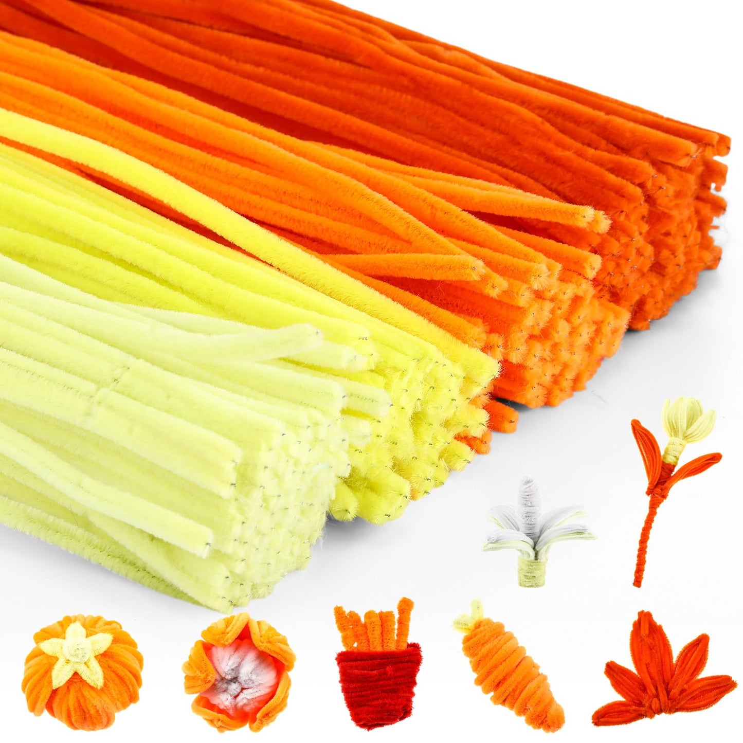 RoundFunny 400 Pcs 24 Inch Extra Long Orange Pipe Cleaners Chenille Stem Thick Fluffy Pipe Cleaners Craft Supplies for Halloween