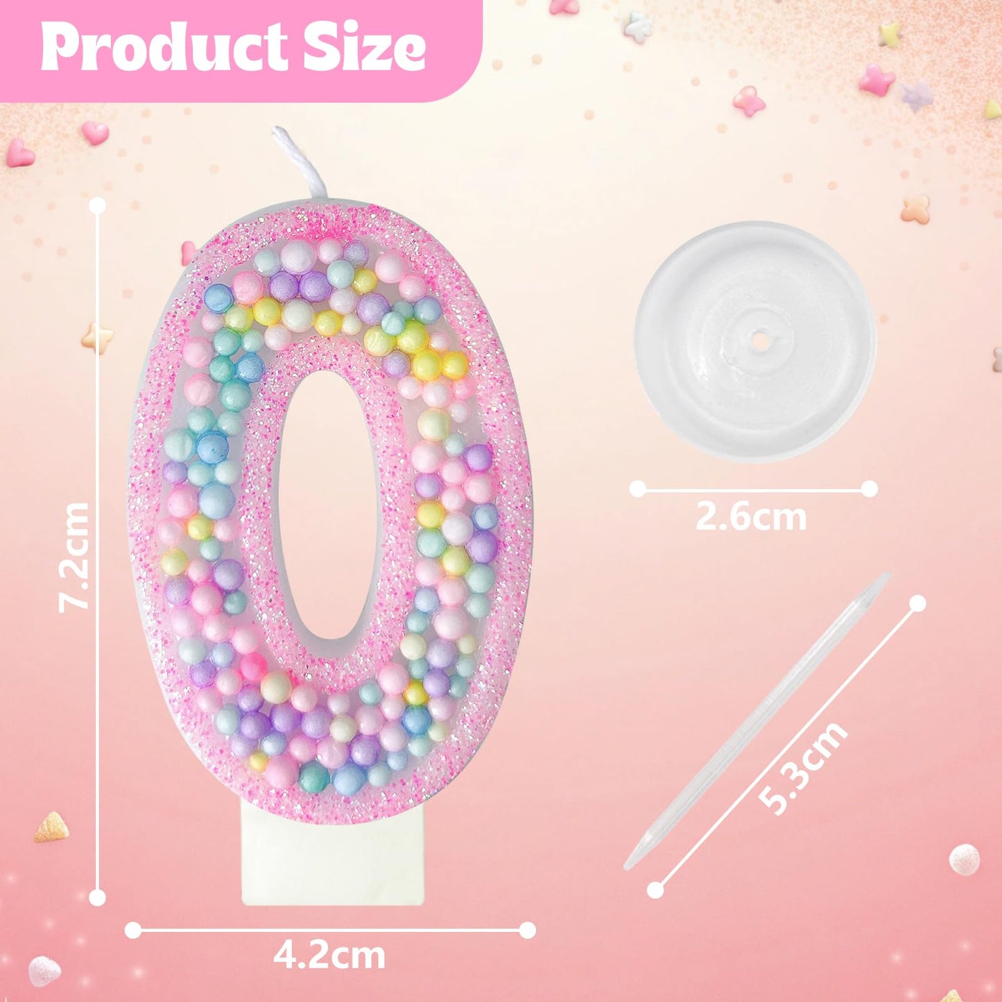 Zlongron Birthday Number Candles, Handmade Macaron 3D Flash Number 0 Candle, Suitable for Girls and Boys Birthdays, Weddings, A