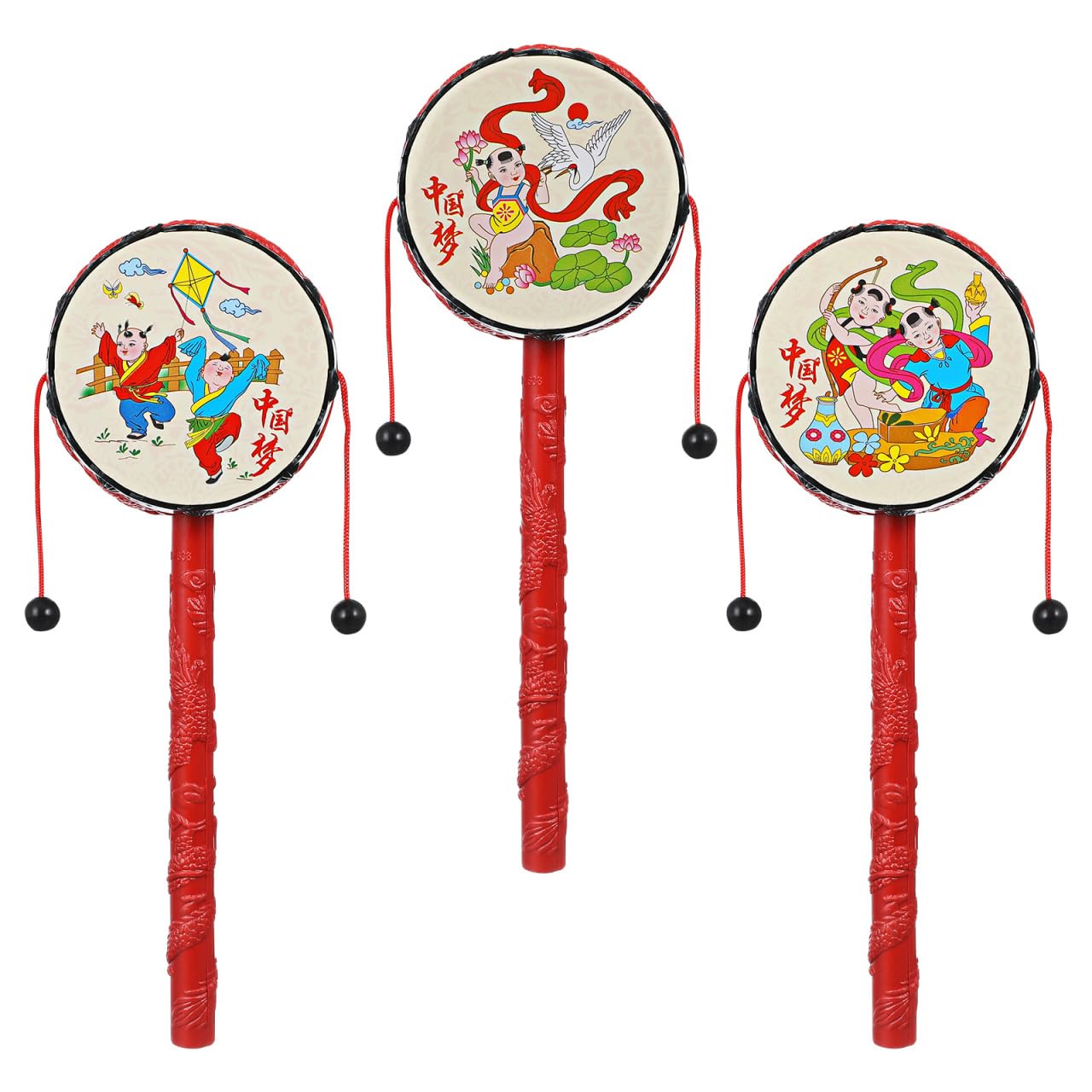 ibasenice 3Pcs Wave Drum Toys Set for Kids Hand Rattle Drum Educational Musical Instruments Early Learning and Coordination Deve