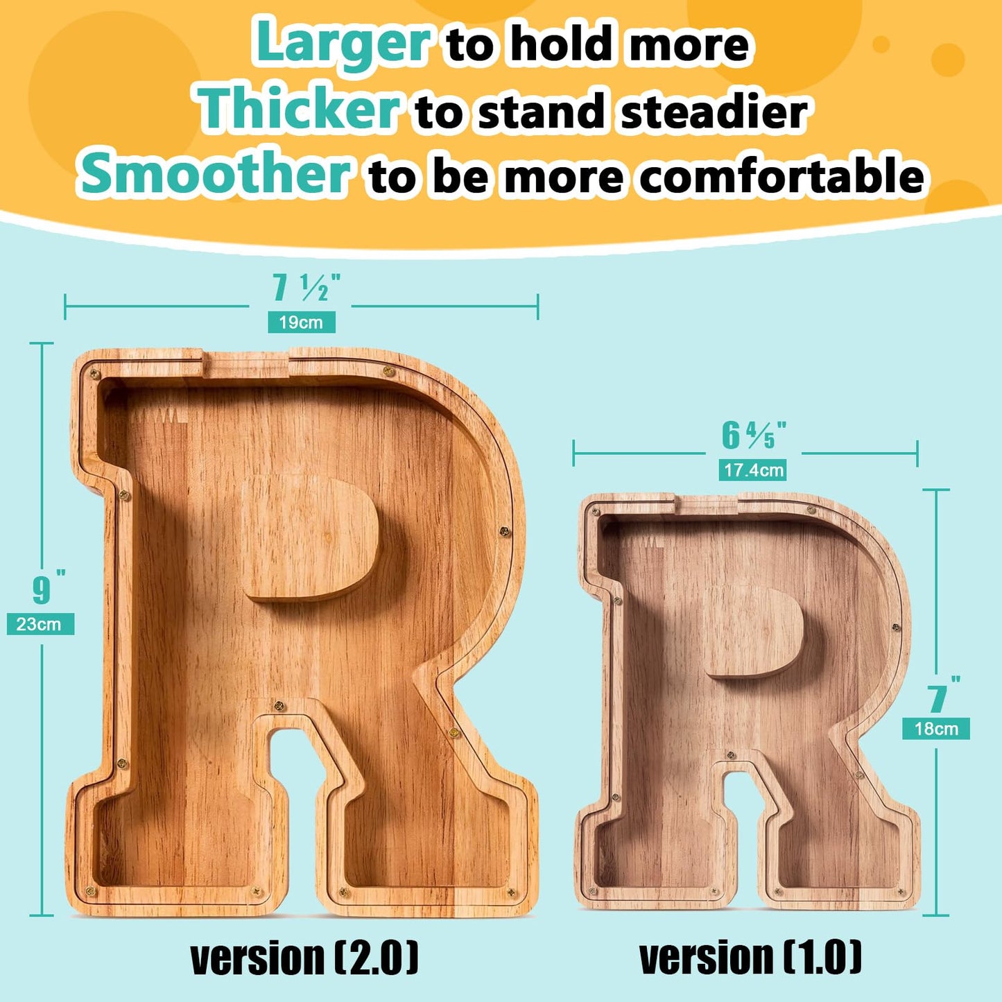 SummiDate Wooden Letter Piggy Bank| Piggy Bank for Boys Girls Toddler| Alphabet R Money Bank| Coin Bank Birthday Gift for Kids|Birthday Gift for Kids (R)