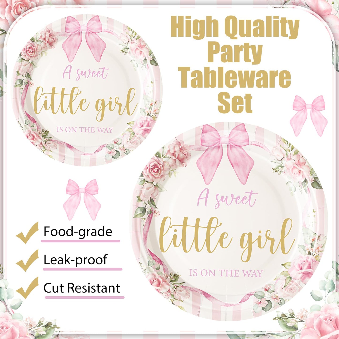 Sunnyray 96 Pieces Baby Shower Plates and Napkins Party Decorations Supplies Baby Shower Party Dessert Plates Napkins Forks for