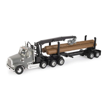 TOMY Freightliner 122SD Logging Truck Toy - 1:32 Scale - Includes Toy Truck, Trailer, and 3 Logs - Construction Truck Toys - Age