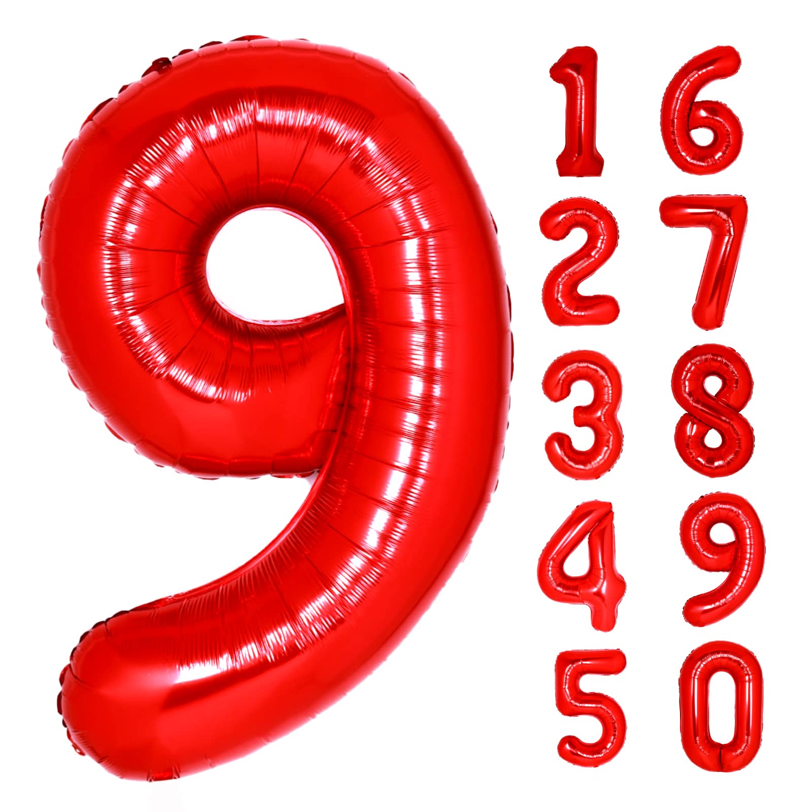 40 Inch Giant Red Number 9 Balloon, Helium Mylar Foil Number Balloons For Birthday Party, 9Th Birthday Decorations For Kids, Ann