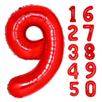40 Inch Giant Red Number 9 Balloon, Helium Mylar Foil Number Balloons For Birthday Party, 9Th Birthday Decorations For Kids, Ann