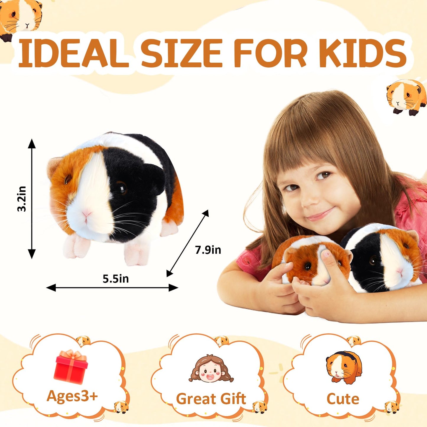 Mushplushies Guinea Pig Stuffed Animal  Cute Guinea Pig Plush for Kids  Realistic Stuffed Animals Small Live Animals Toys for Boys Girls Children's Christmas Birthday Gifts(Blank)