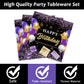 Purple Birthday Plates And Napkins Purple And Black Happy Birthday Party Supplies Tableware Set For 24 Guests Table Decorations