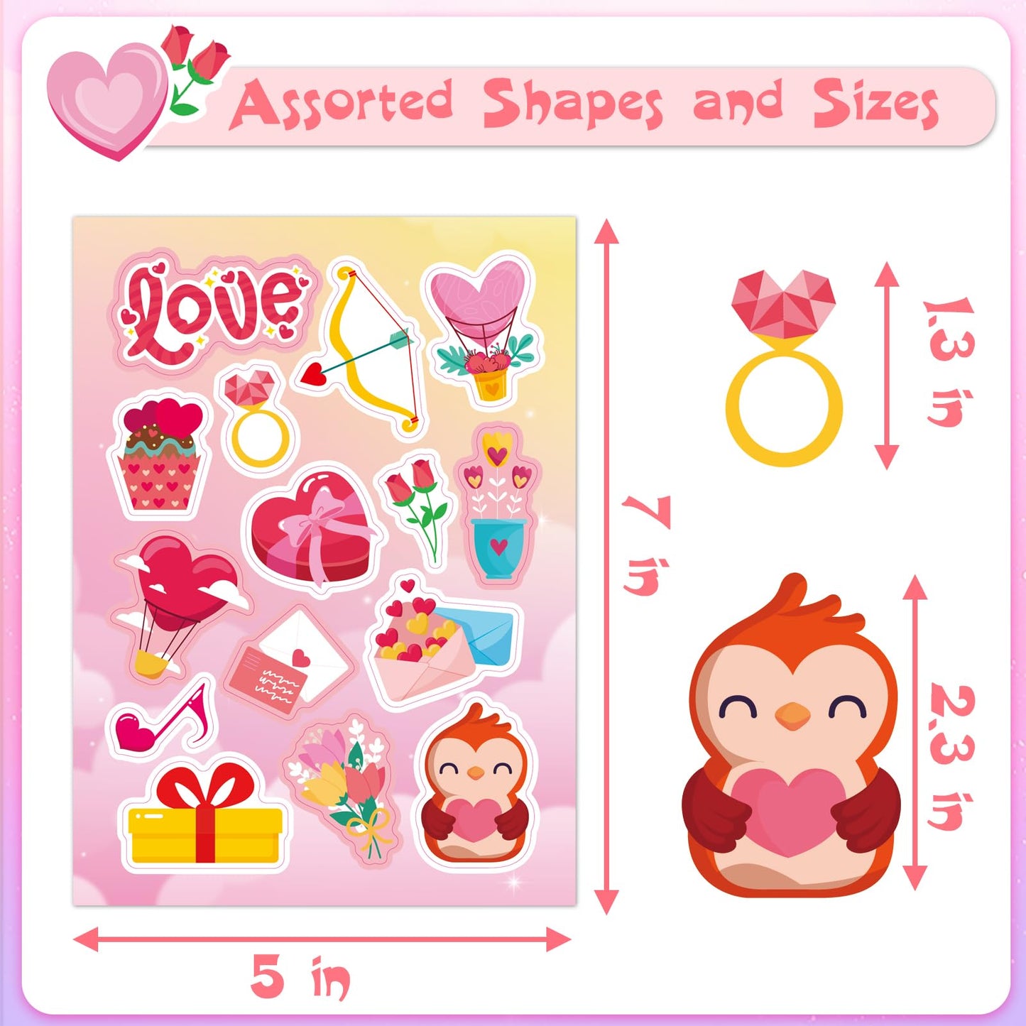 Ozepao 24 Sheets Valentines Day Stickers for Kids, 330 Pcs Valentines Stickers Bulk Stuff for Gift Cards Scrapbook Crafts Decor(