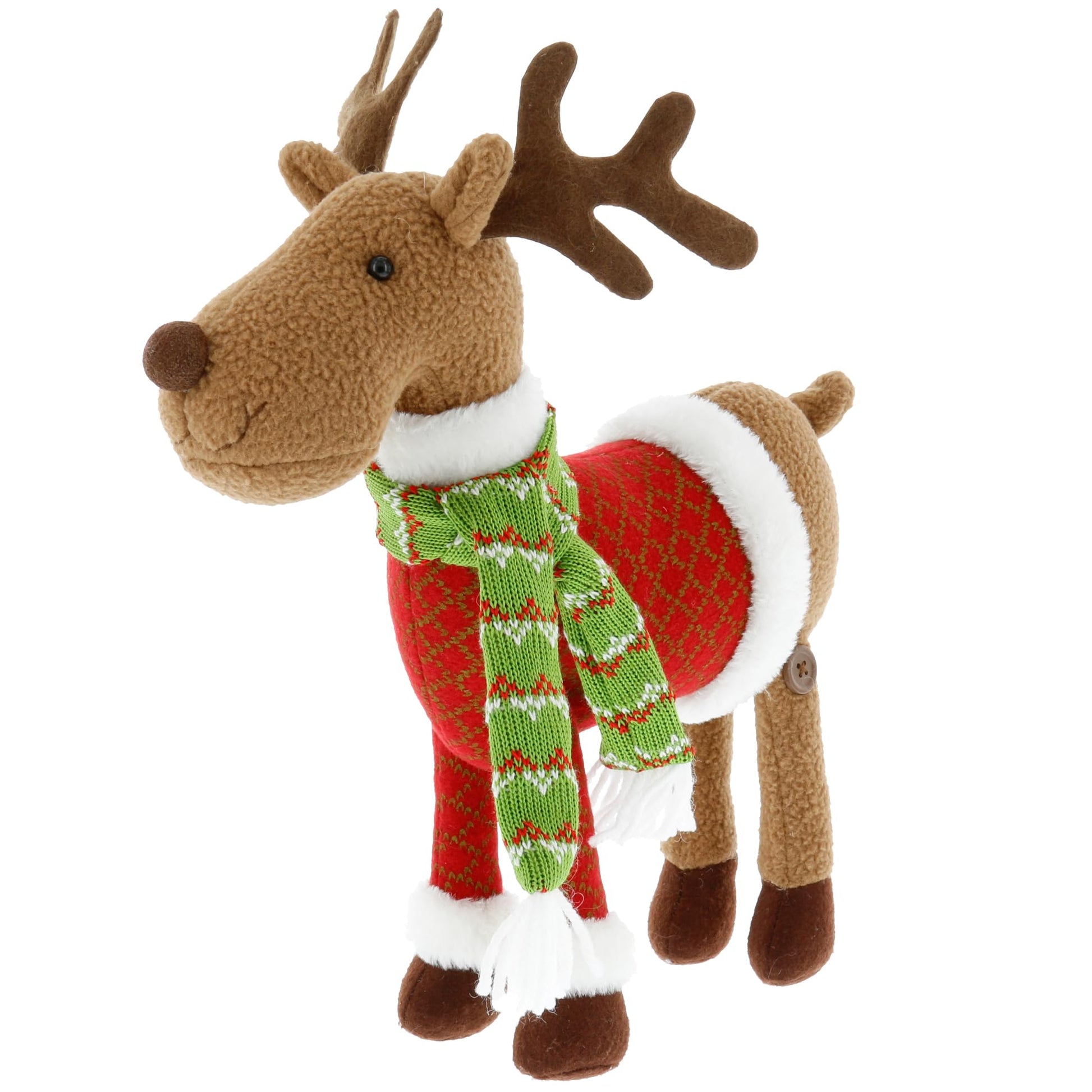 Reindeer Plush 12'' Christmas Pet Stuffed Doll - Cute Pet Deer Rudolph Toy With Coat And Scarf, Animal Decorations, Great Gifts 