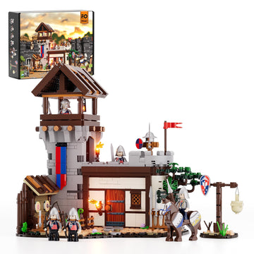 Funwhole Medieval Training-Ground Lighting Building-Bricks Set - Creator Castle With 5 Medieval Soldier Minifigures Collectible Display Set 964 Pcs For Adults And Teen