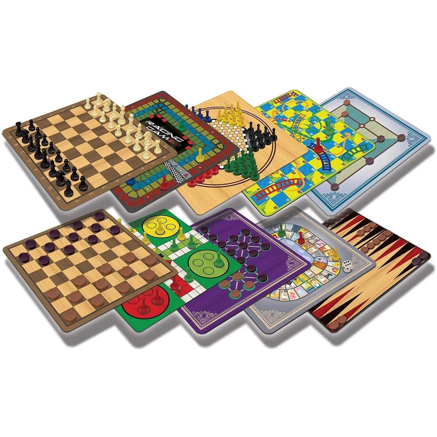 Merchant Ambassador Classic Games Set - 100 Games, 5 Double-Sided Boards, Fun for Ages 3+, Cardstock Material