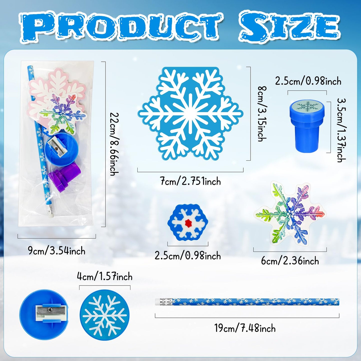 Cinrobiye 194 Pcs Snowflake Winter Frozen Party Favors Christmas Classrooms Exchange School Stationery Set Class Reward Prizes N