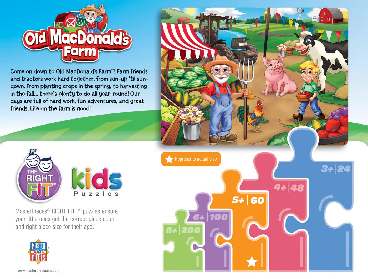 Baby Fanatics MasterPieces 60 Piece Jigsaw Puzzle for Kids - Old MacDonald's Farm Market Day - 19x14