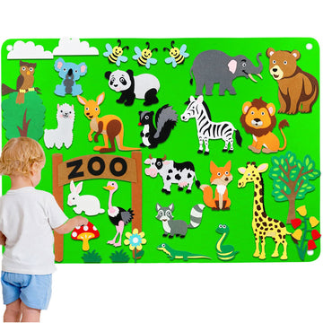 Craftstory Zoo Animals Felt Board Story Set for Toddlers 32 Pieces Felt Jungle Animals Toys Figures Teaching Wall Flannel Board 
