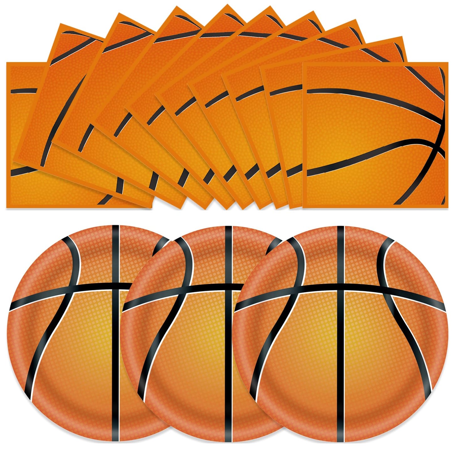 50pcs Basketball Plates and Napkins Party Decorations, 7inch Basketball Themed Birthday Paper Dessert Plates and Napkins Disposa