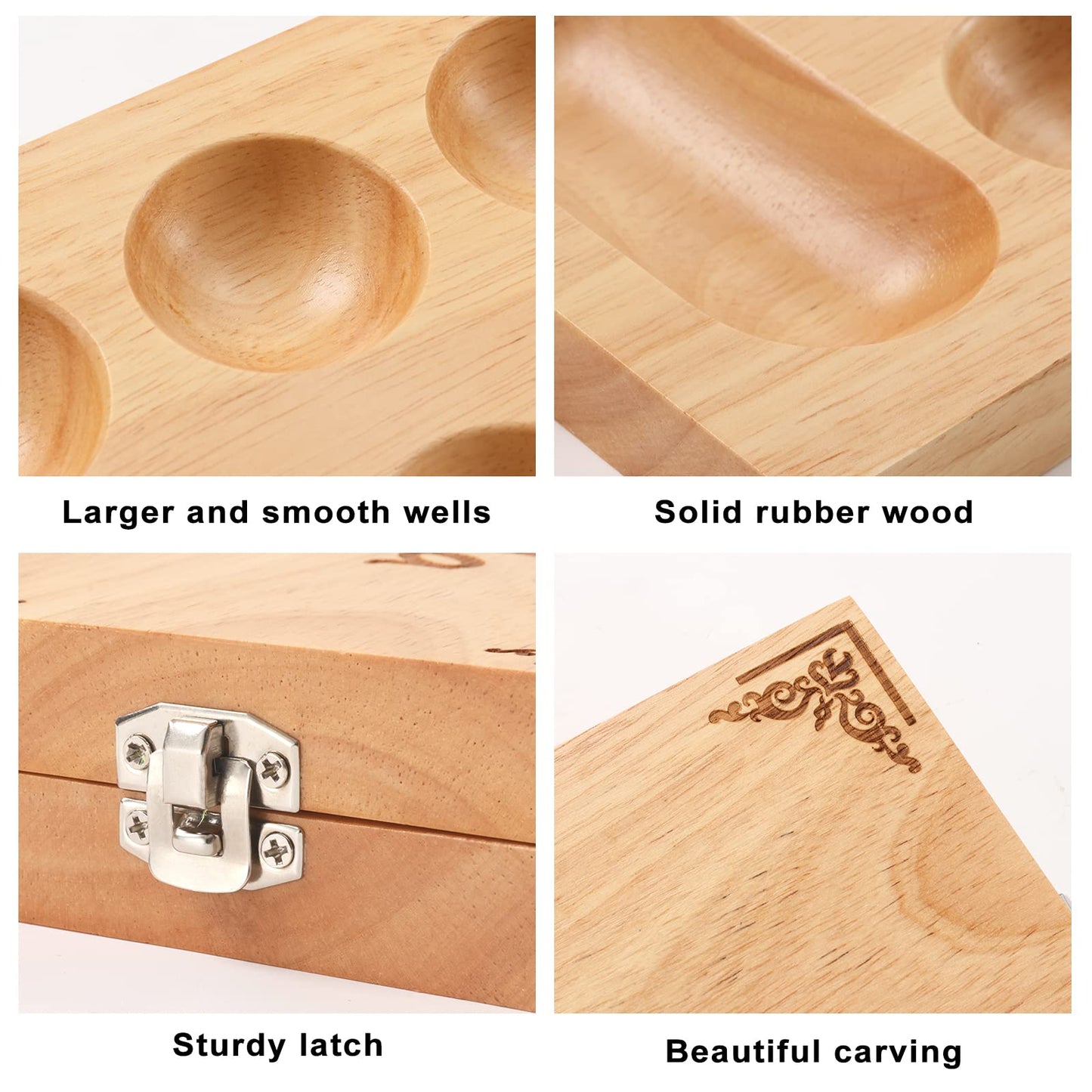 Ceebyfa Mancala Board Game For Kids, Adults & Family. Includes Folding Rubber Wood Board, 48+10 Mancala Stones & Instruction. Cl