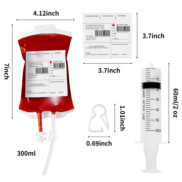 50 Packs Halloween Blood Iv Bags For Drinks, Halloween Drinks Pouches Reusable Juice Container For Zombie Theme Carnival Vampire Party Decorations Supplies, 12.6 Fl.Oz (50Pcs Bag, 50 Label,3 Syringes)