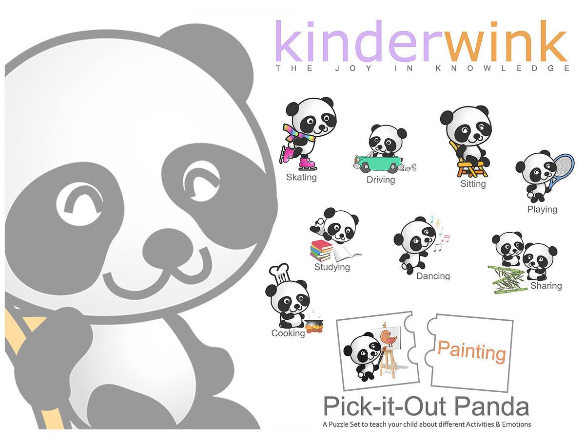 KinderwinkPick It Out Panda, Action Words Educational Puzzle Set for Kids 3 Years Old and Above