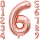 6 Number Balloon Rose Gold 40 Inch Big Foil Mylar 6Th Balloons For 6 Year Old Boy Girl Birthday Party Decorations Wedding Annive