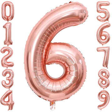 6 Number Balloon Rose Gold 40 Inch Big Foil Mylar 6Th Balloons For 6 Year Old Boy Girl Birthday Party Decorations Wedding Annive