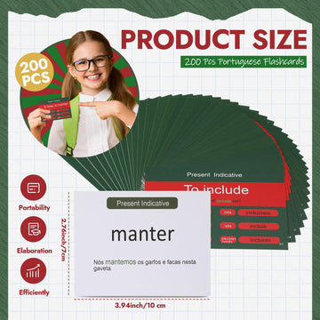 Resurhang 200 Pcs Portuguese Flashcards Portuguese Verb Conjugation Present Tense Flash Cards English for mature-themeds Study