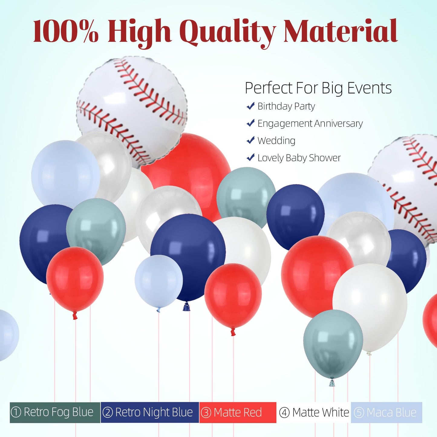 FunHot Baseball Balloon Arch Kit, Navy Blue & Red Garland with White Foil Balloons, Birthday Party Decorations, Model B188-29E