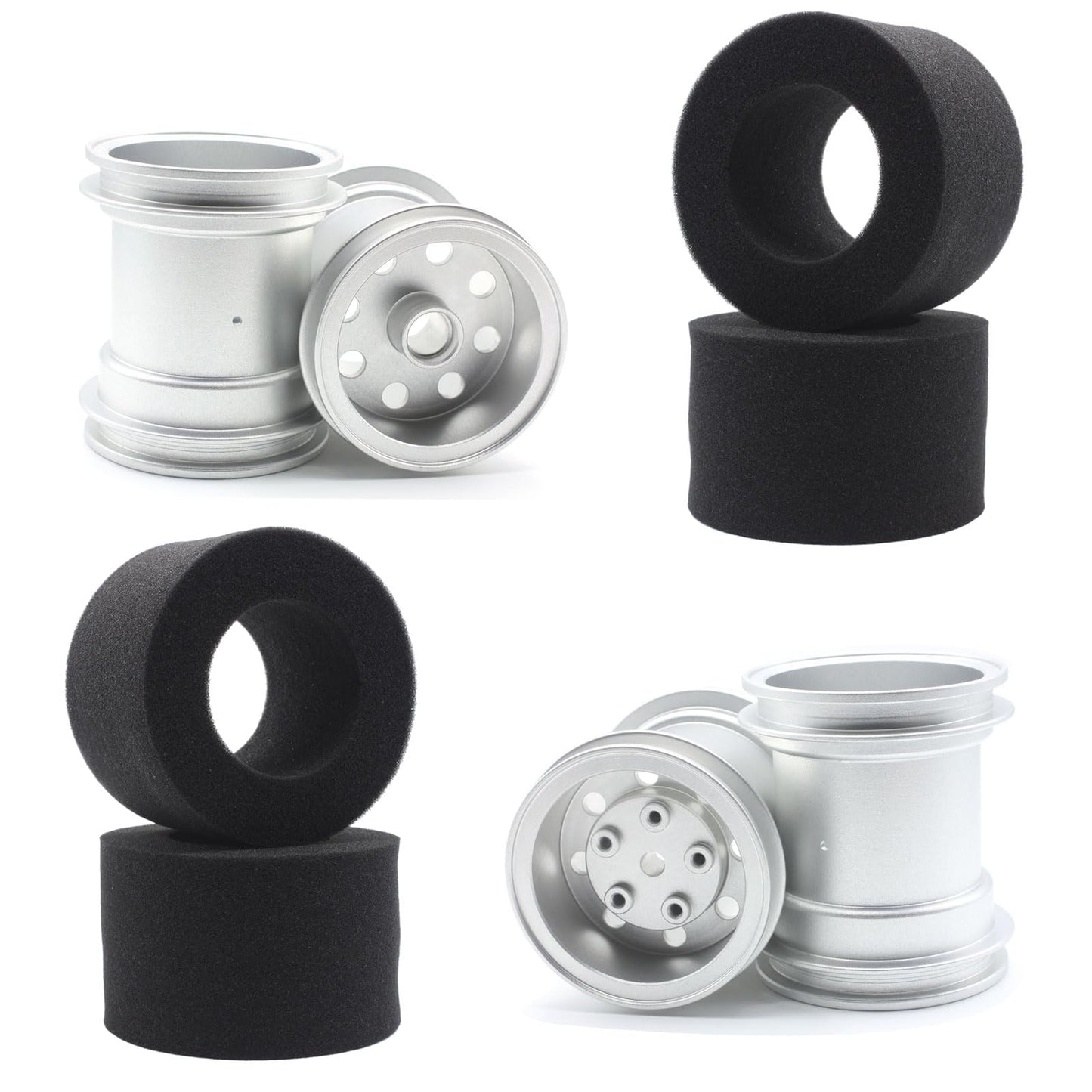 HOBOHY 4Pcs Aluminum Front and Rear Wheels Hub Rims with tire Lining/Built Sponge Kit for Tamiya CW01 Chassis Lunch Box G6-01 Mi