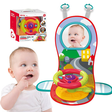 Happytime Travel Baby Toys, Interactive Dashboard Steering Wheel Pretend Play Driving Toy, Rear Car Seat Toys With Mirror 2-In-1