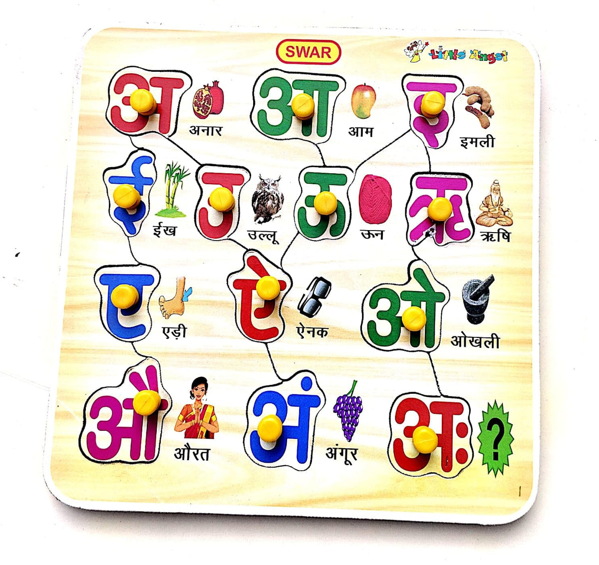 El Smo Wooden Hindi Swar Puzzles With Picture Educational Board For Kids Hindi Vowel Knob Early Educational Learning Wooden Puzz