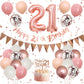 21Th Birthday Decorations Retro Pink Rose Gold,21Th Birthday Balloons,Happy 21Th Birthday Banner With Cake Toppers Number 21 Bal