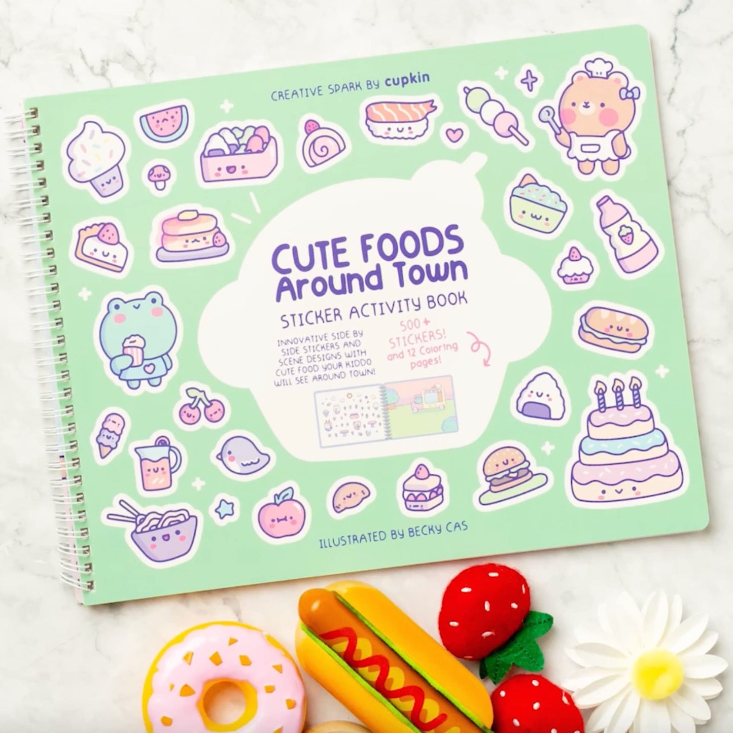 Cute Foods Around Town Activity Book By Cupkin: Lay Flat Side By Side Sticker Books + Kawaii Coloring Books - Over 500 Cute Kawa
