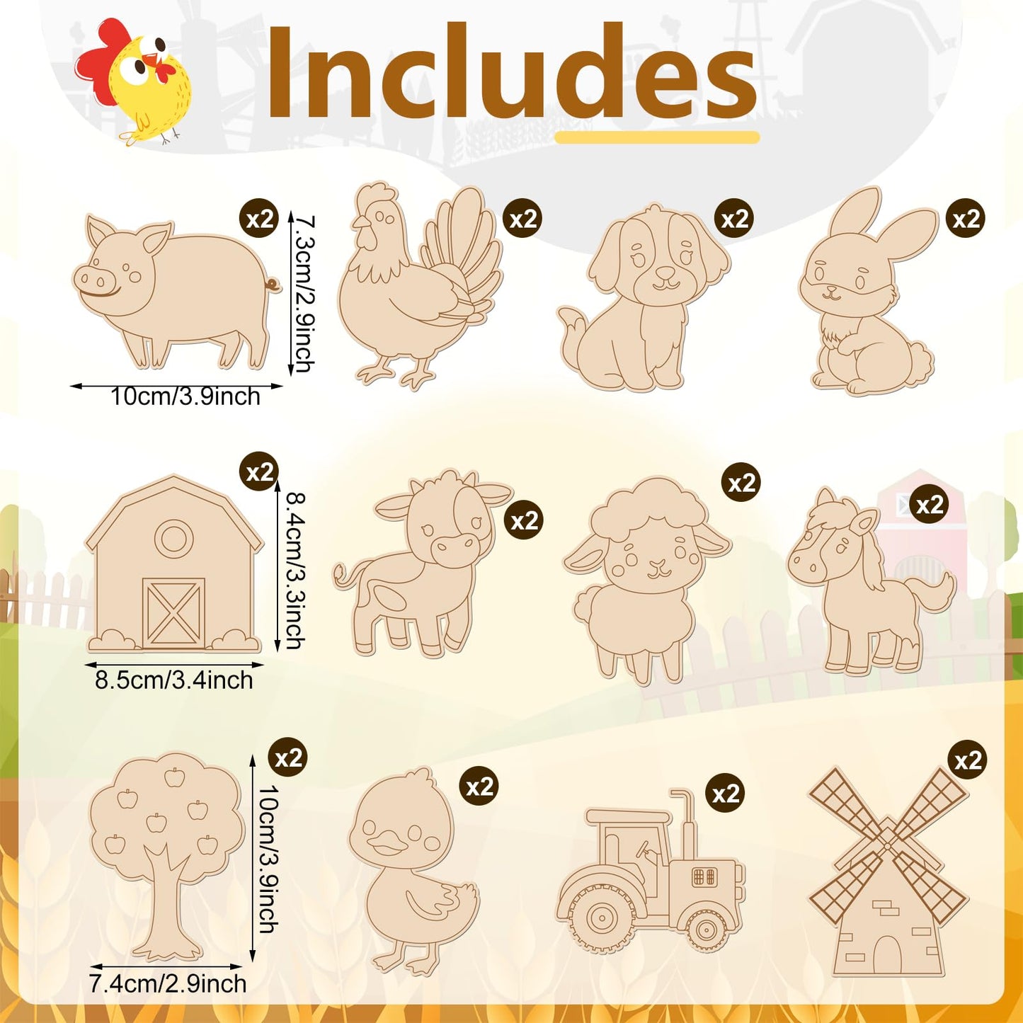 VioraWhite 24 Set Birthday Party Favor Craft Include 24 Pcs DIY Wooden Painting Art Kit 24 Pcs Bubble Wand 24 Gift Card Wood Col