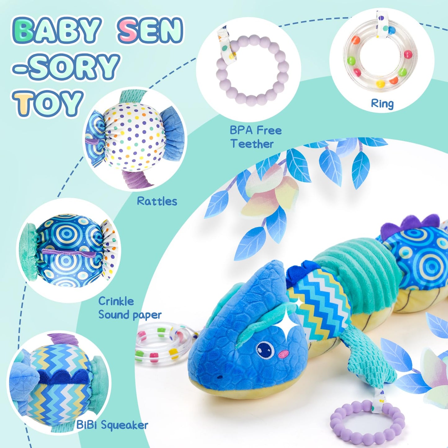 Baby Toys 0-6 Months, Baby Musical Toys - Stuffed Animal Activity Soft Toywith Rattles, Crinkle, Bell;Baby Sensory Teething Toys