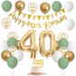 40Th Birthday Decorations For Women Men, Sage Green White Gold Birthday Balloons With Happy 40Th Birthday Banner Birthday Cake T