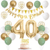 40Th Birthday Decorations For Women Men, Sage Green White Gold Birthday Balloons With Happy 40Th Birthday Banner Birthday Cake T