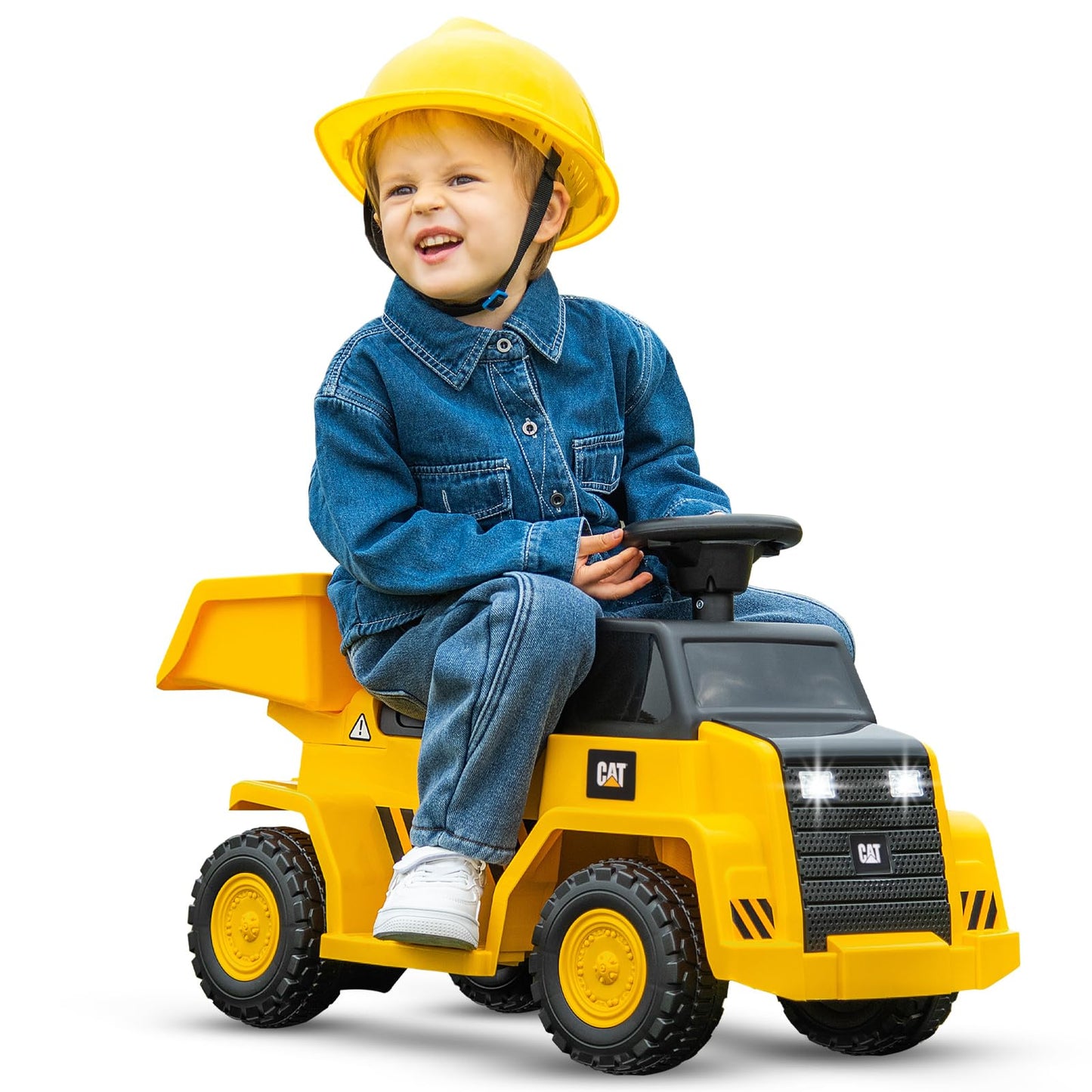 Costzon Ride on Dump Truck, 6V Licensed Caterpillar Ride on Construction Vehicle with Adjustable Dump Bed, Horn & LED Lights, Ki