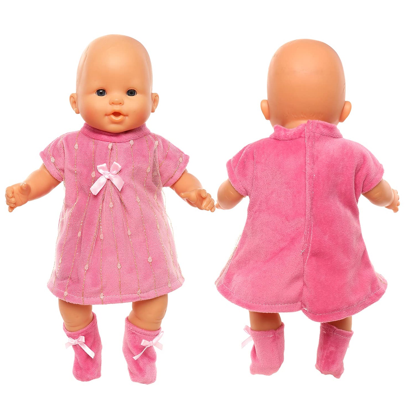 Baby Doll Clothes Casual Cute Pink Suit With Dress Coat Socks Suitable For 14-16 Inch Dolls 3-Piece Set