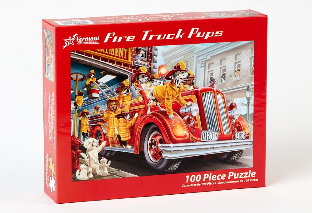 Vermont Christmas Company Fire Truck Pups Jigsaw Puzzle 100 Piece  Large Pieces Perfect for Kids and Seniors