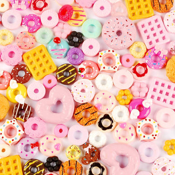 Nwfashion 112Pcs Miniature Decor Dessert Pastry Toy Food Cake Topper Scrapbooking Shoe Decoration Charms(Donuts)