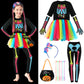 Croloose 5 Pcs Halloween Girls Skeleton Costume Glow In The Dark Tutu Skirt, Hair Extensions Headband Pumpkin Packet(6-7Y)