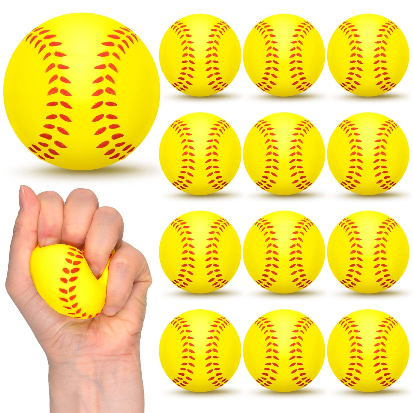 Minatee 12 Pieces Mini Softball Stress Ball Foam Sports Balls Party Favor Tiny Baseball Toys for Stress Relief, Party Bag Gift F